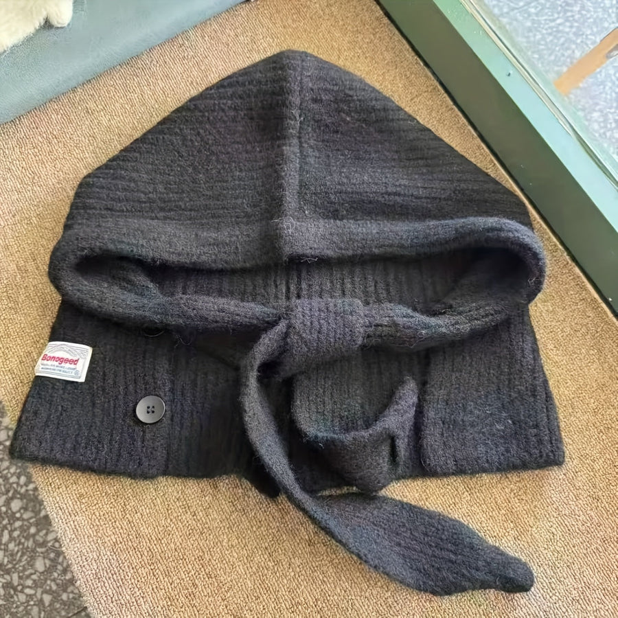 Unisex Strick Kapuze mit Schal Winter Warme Sturmhaube Haube Halswärmer