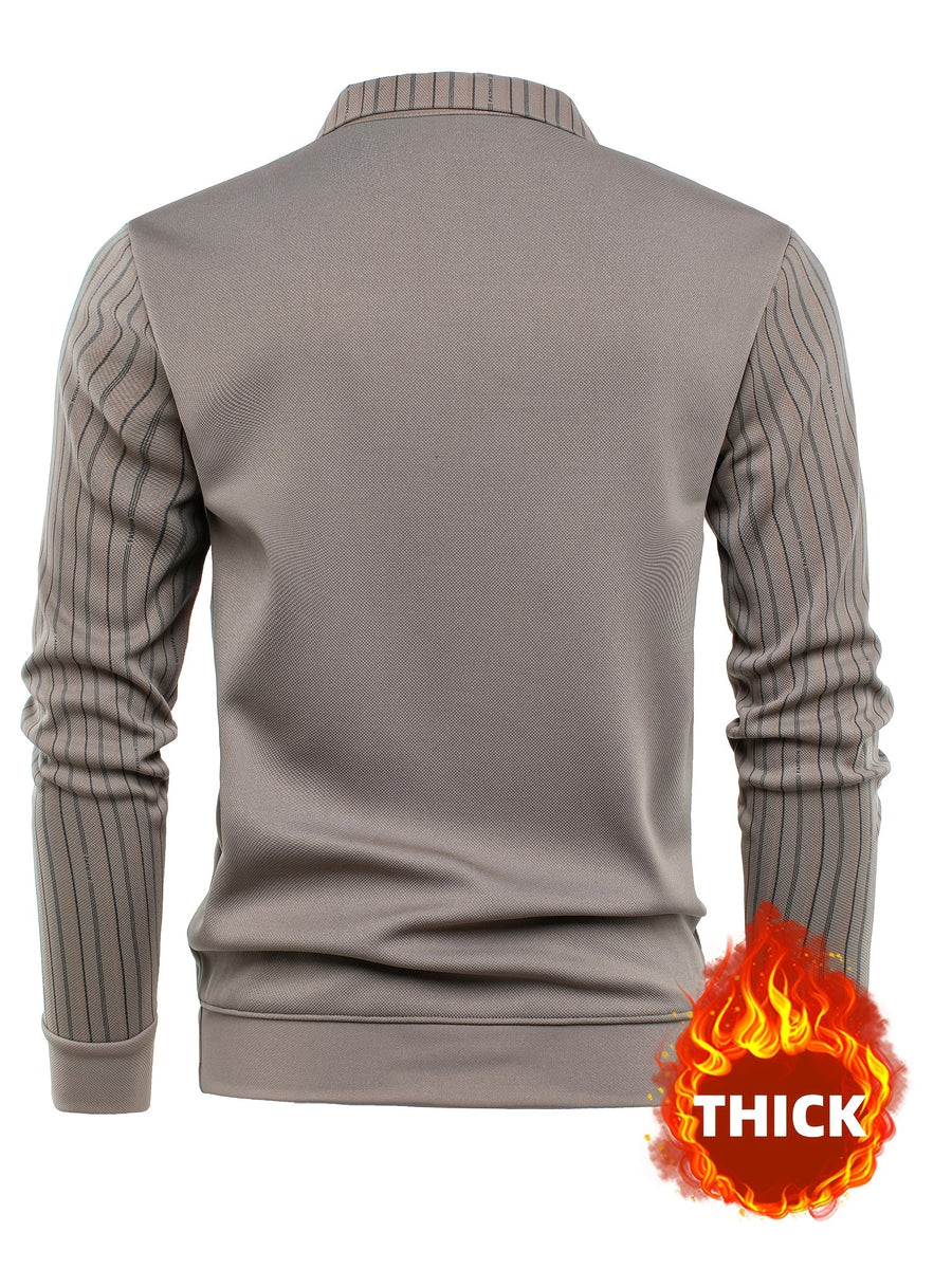 Herren Langarmshirt mit V-Ausschnitt und Hemdkragen, Streifenmuster