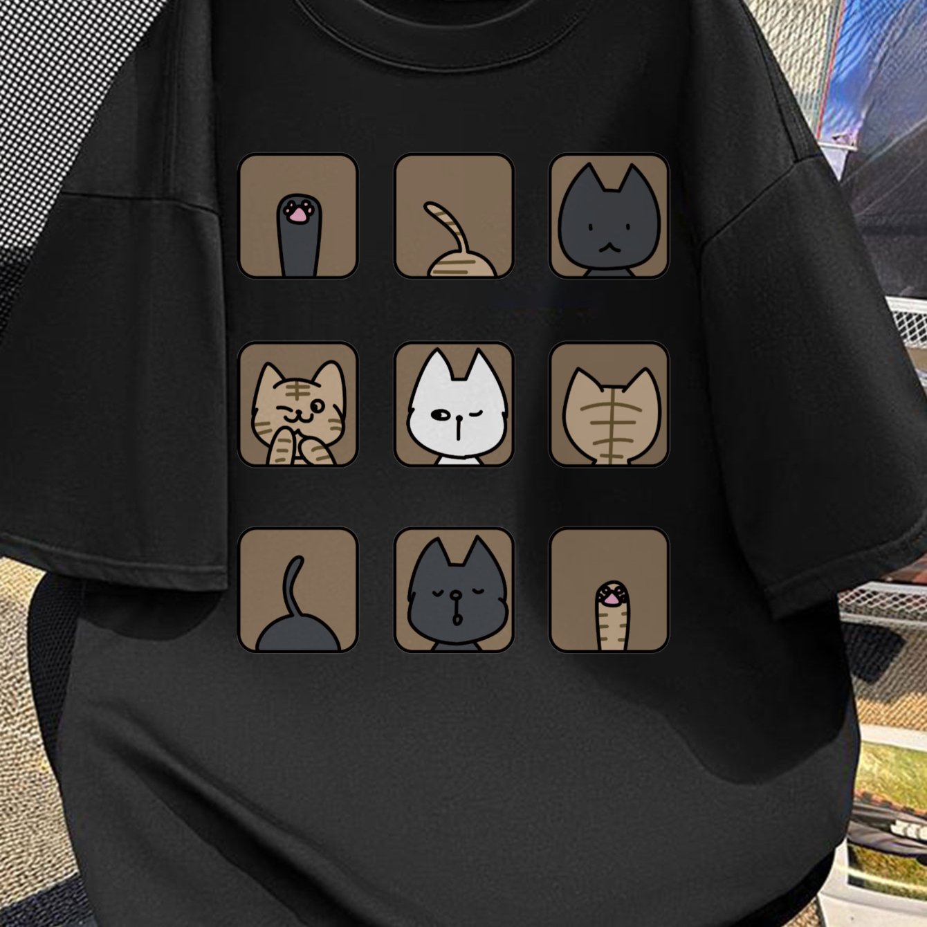 Damen & Herren T-Shirt mit lustigem Katzen-Motiv – Lockeres Freizeitshirt mit Cartoon Design