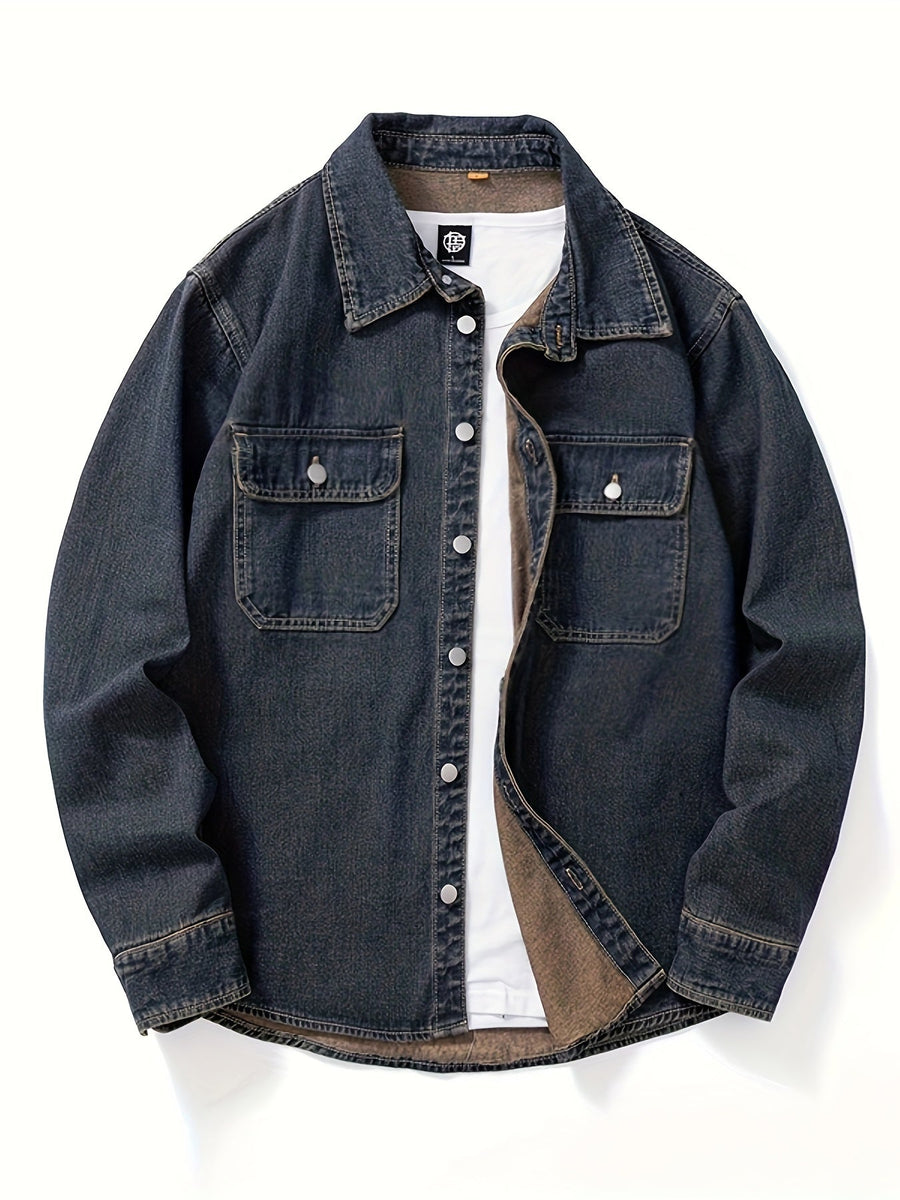 Jeanshemd Herren Hemd Jacke Casual Knopfleiste Brusttaschen