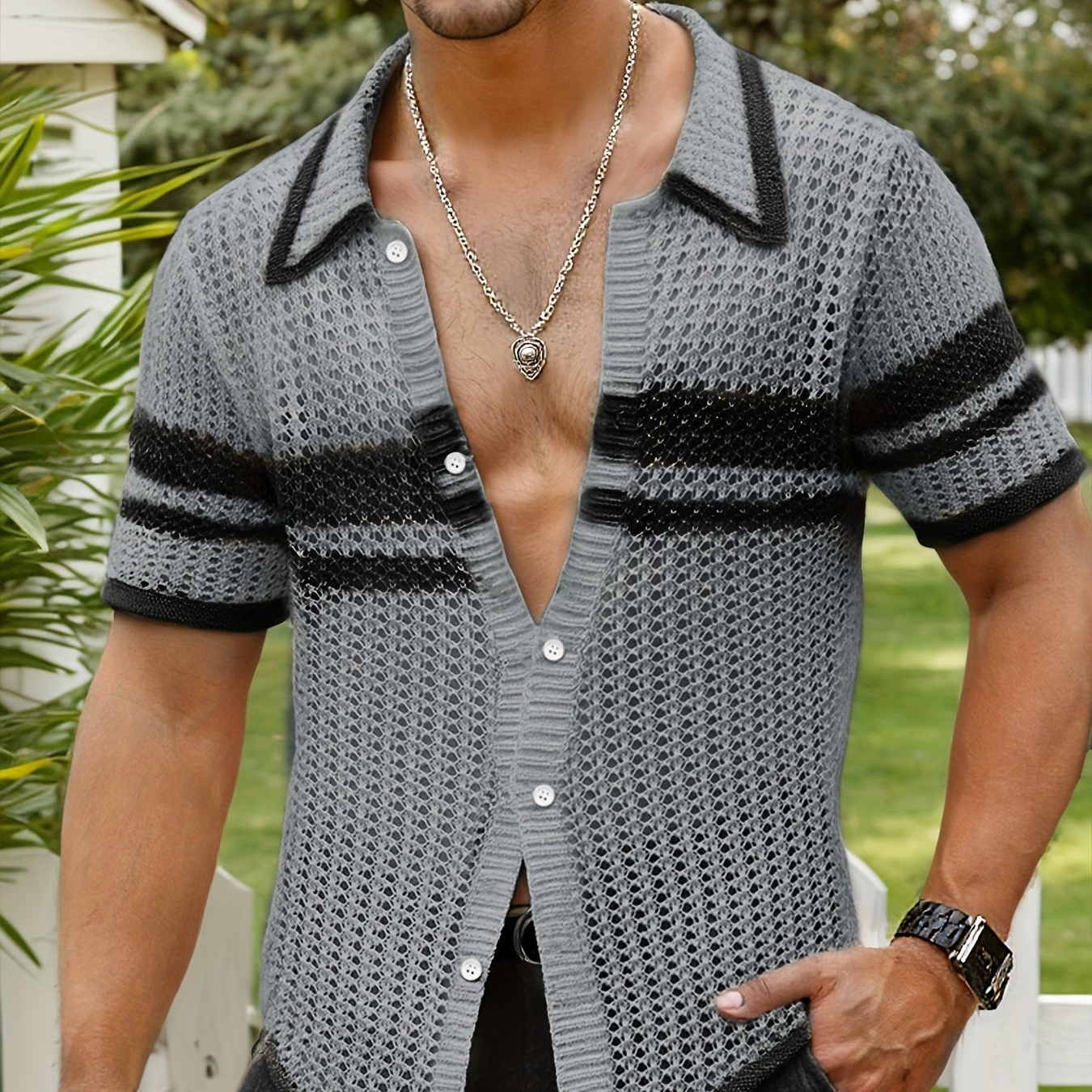 Herren Strick-Poloshirt im Retro-Look für Freizeit und Urlaub