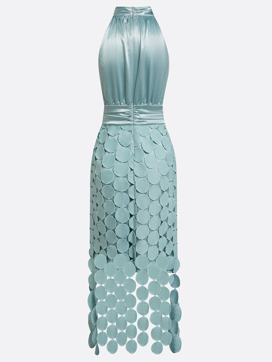 Damen Halter Neck Cocktailkleid mit Rüschen und Kreismuster