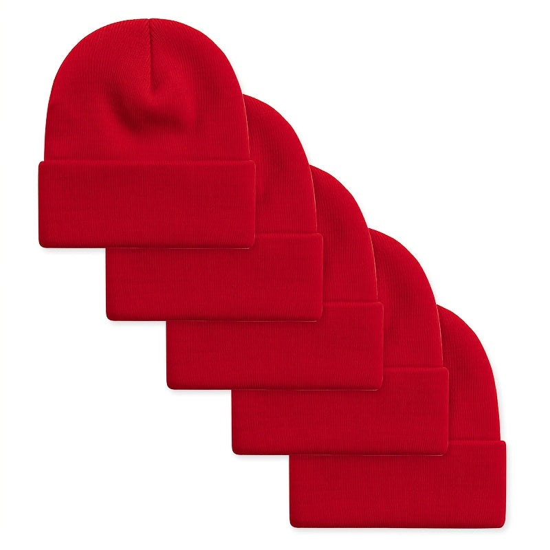 Unisex Mütze Beanie im 5er-Pack, Rippstrick, verschiedene Farben