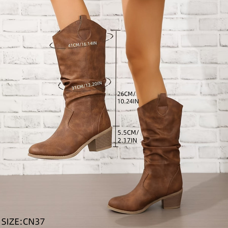 Damen Western Stiefel mit Blockabsatz und gerafftem Schaft