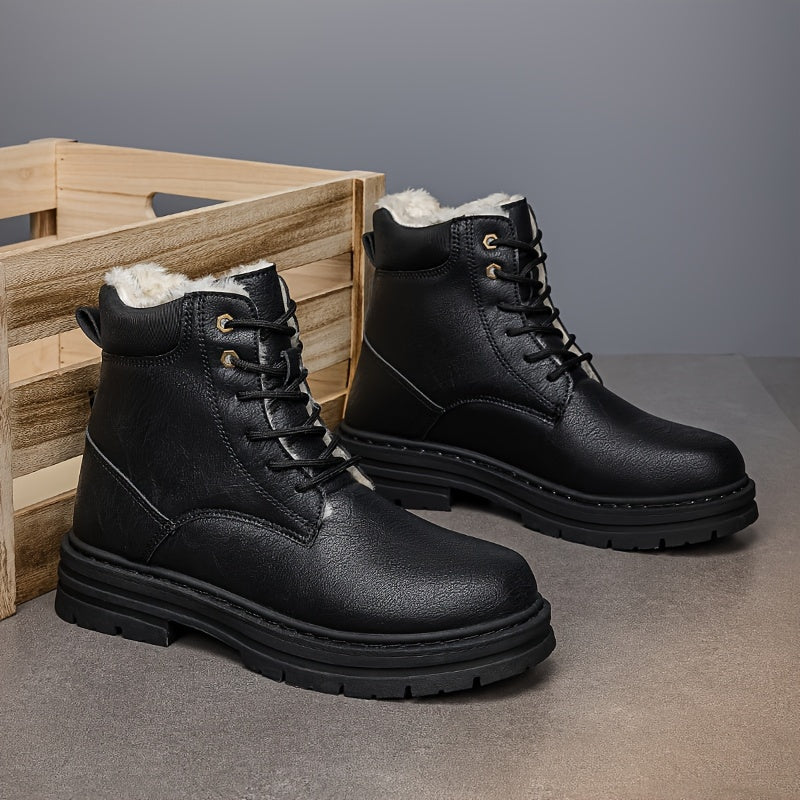Warm gefütterte Schnürstiefeletten für Herren – Robuste Winterstiefel mit Profilsohle