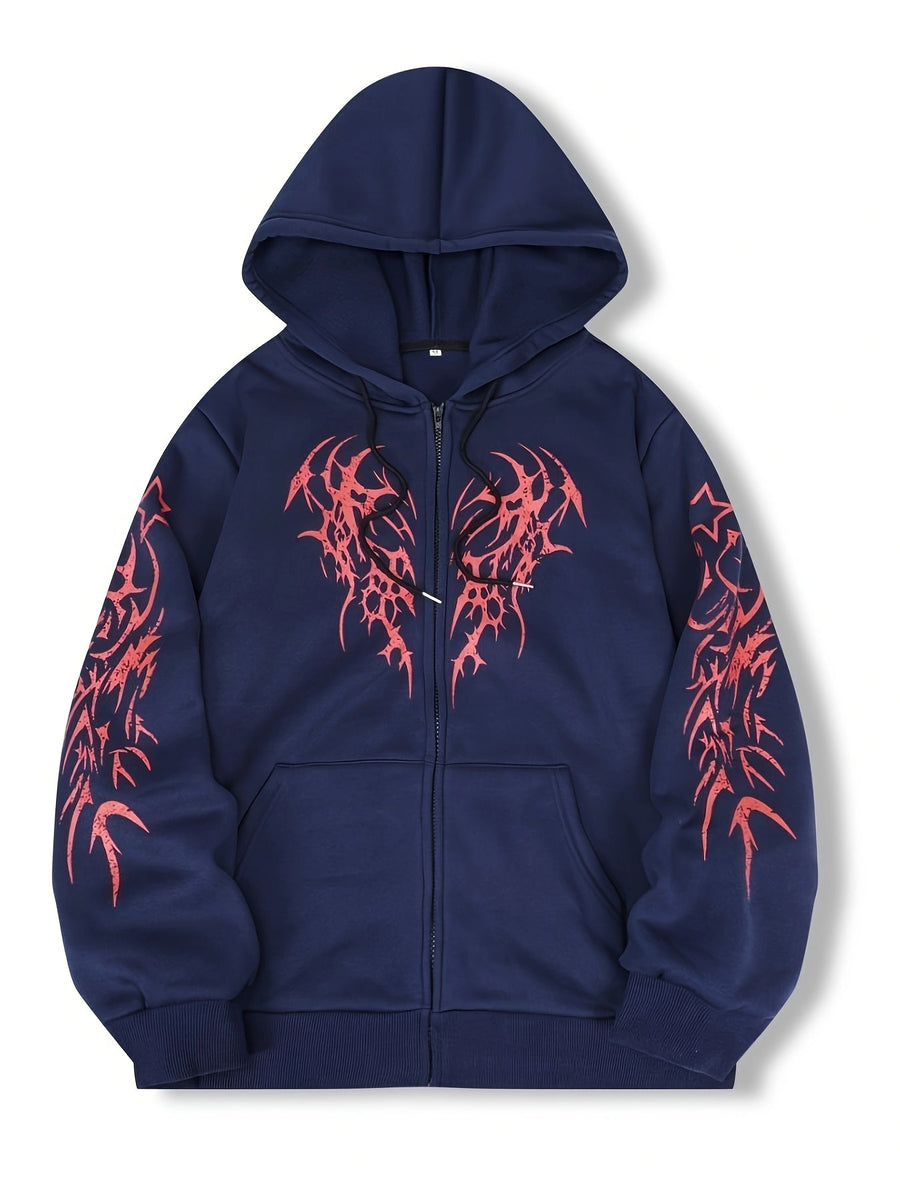 Hoodie mit Reißverschluss, Kapuze und Tribal-Flügel-Print für Unisex