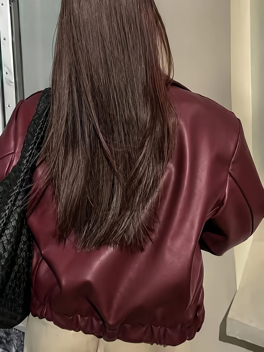 Damen Bomberjacke in Lederoptik mit Kragen und Reißverschluss