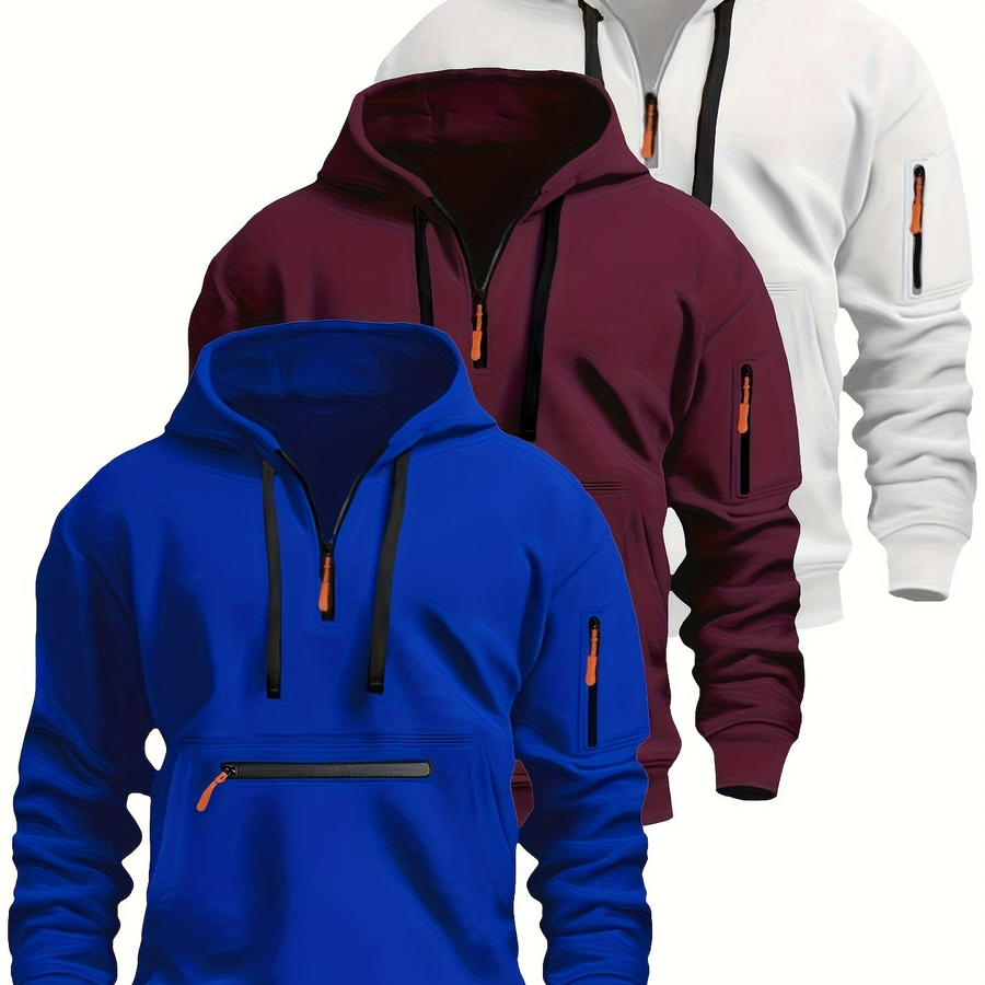 Herren Hoodie mit halbem Reißverschluss, Kapuze und Reißverschlusstaschen