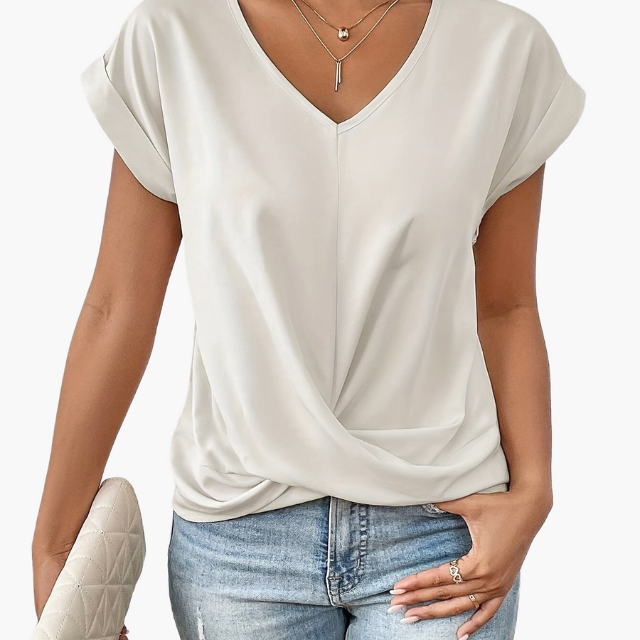 Damen Elegante Bluse mit V-Ausschnitt und Wickeldetail – Ideal für Büro und Freizeit