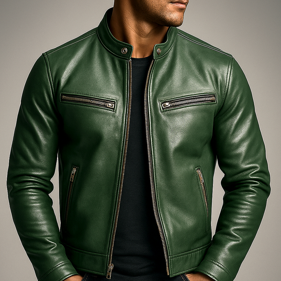 Herren Bikerjacke in Lederoptik mit Stehkragen und Reißverschlüssen