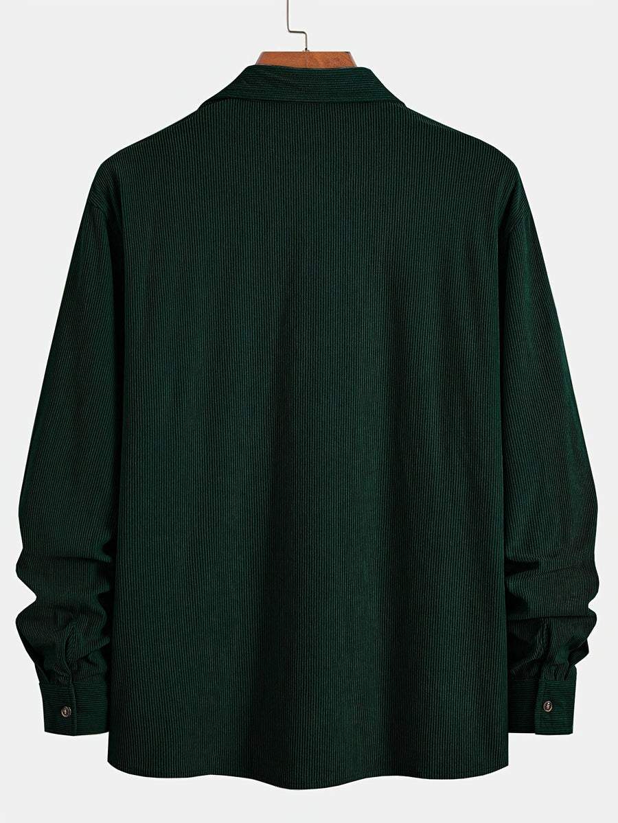 Herenoverhemd met ribfluweellook, knoopsluiting, lange mouwen en twee borstzakken
