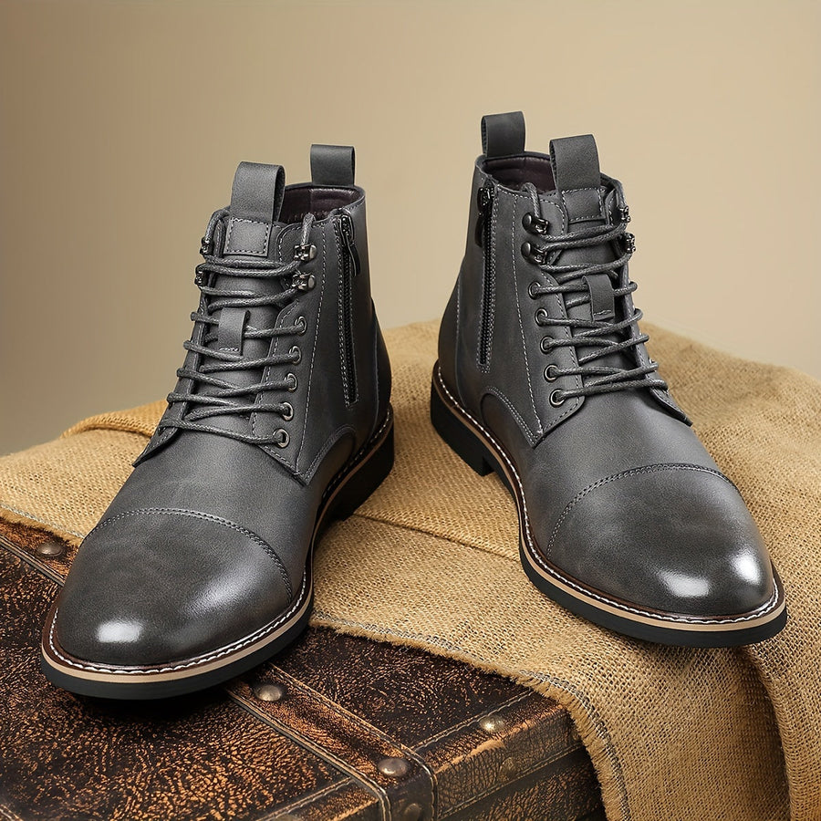 Herren Stiefeletten Braun mit Schnürung & Kappe Freizeit Stiefel