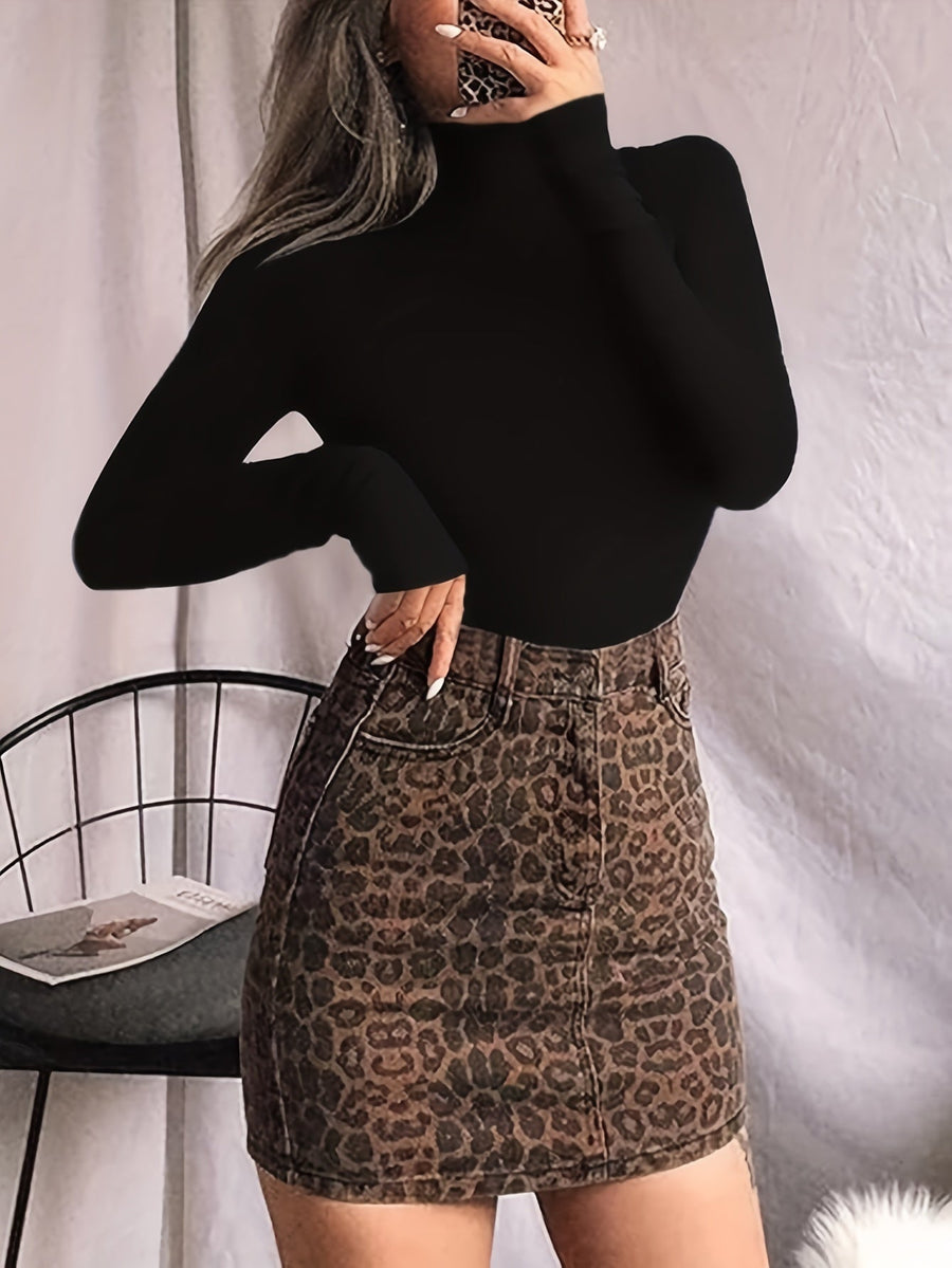Damen Body Rollkragen Langarm Schwarz Slim-Fit Warme Unterwäsche
