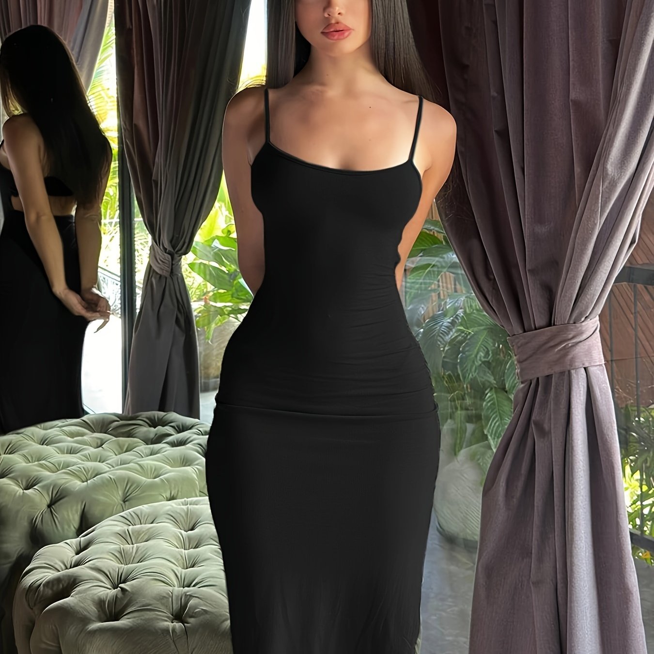 Damen Bodycon Maxikleid mit Spaghettiträgern für elegante Anlässe