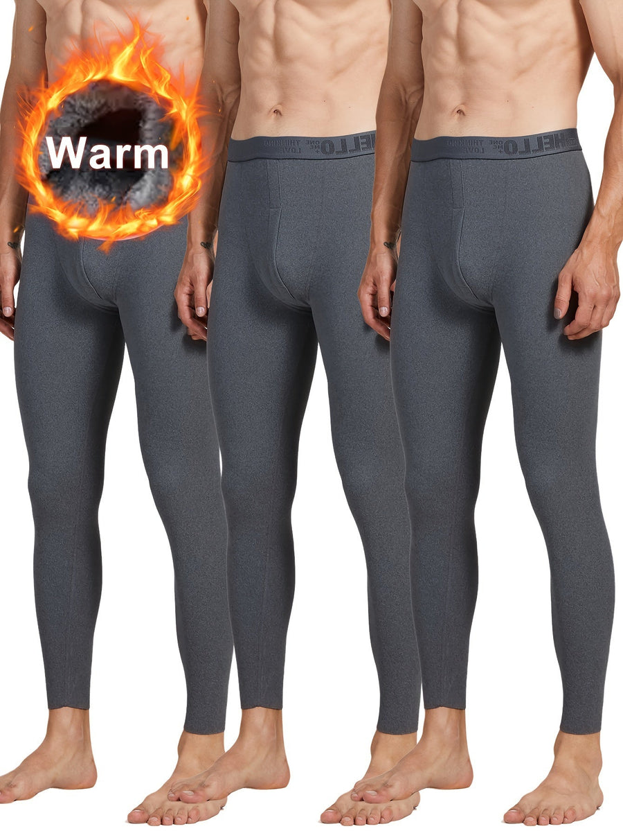 3er Pack Herren Thermo-Unterhosen Lang Warm Schwarz/Grau/Blau