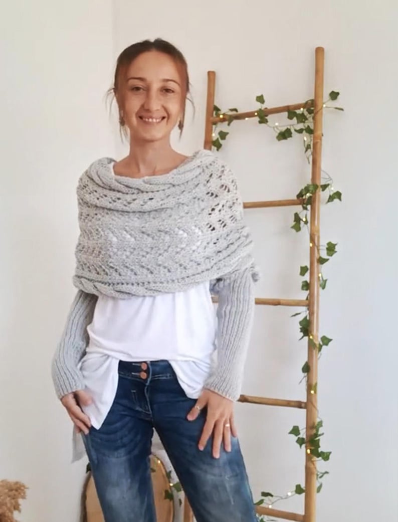 Damen Strick Bolero mit langen Ärmeln und Lochmuster
