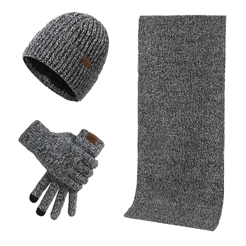 Unisex Strickmütze Schal Handschuhe Set Gerippt Winter Warm