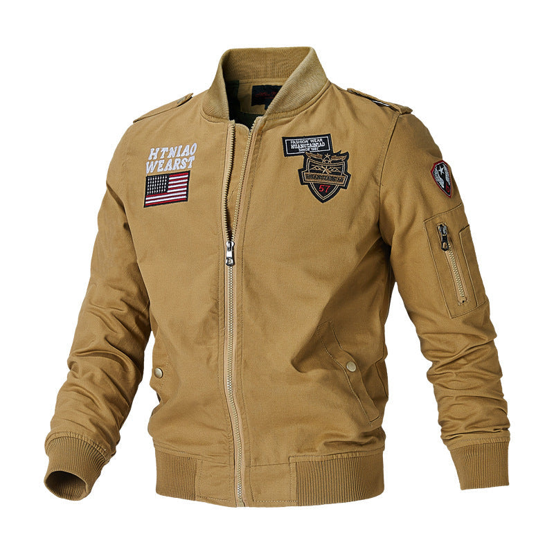 Herenbomberjacke met patches, ritssluiting en opstaande kraag