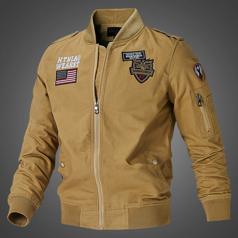 Herenbomberjacke met patches, ritssluiting en opstaande kraag