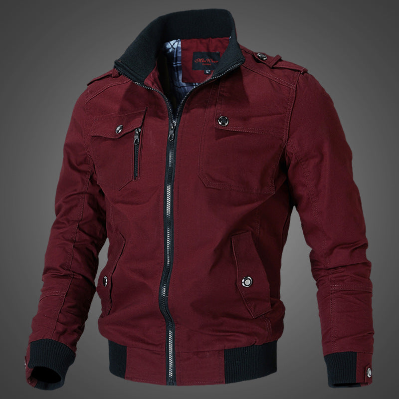 Herren Bomberjacke Freizeit Pilotenjacke mit Stehkragen und Taschen