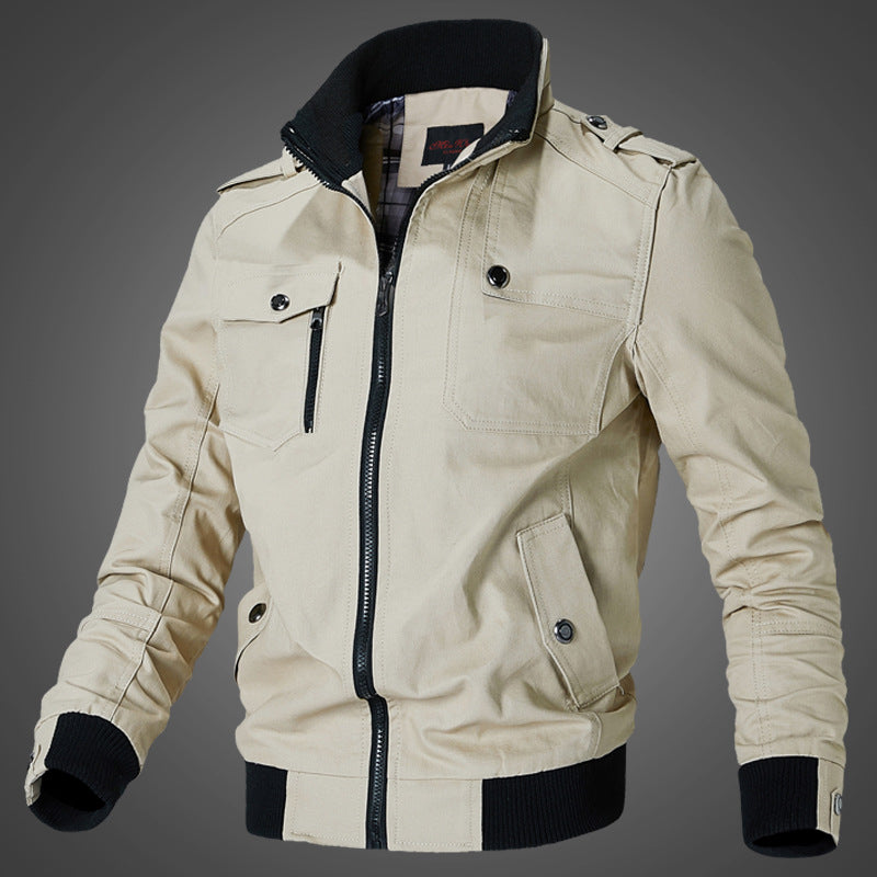 Herren Bomberjacke Freizeit Pilotenjacke mit Stehkragen und Taschen