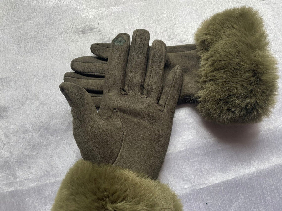 Damen Winterhandschuhe mit Kunstfellbesatz, weich gefüttert
