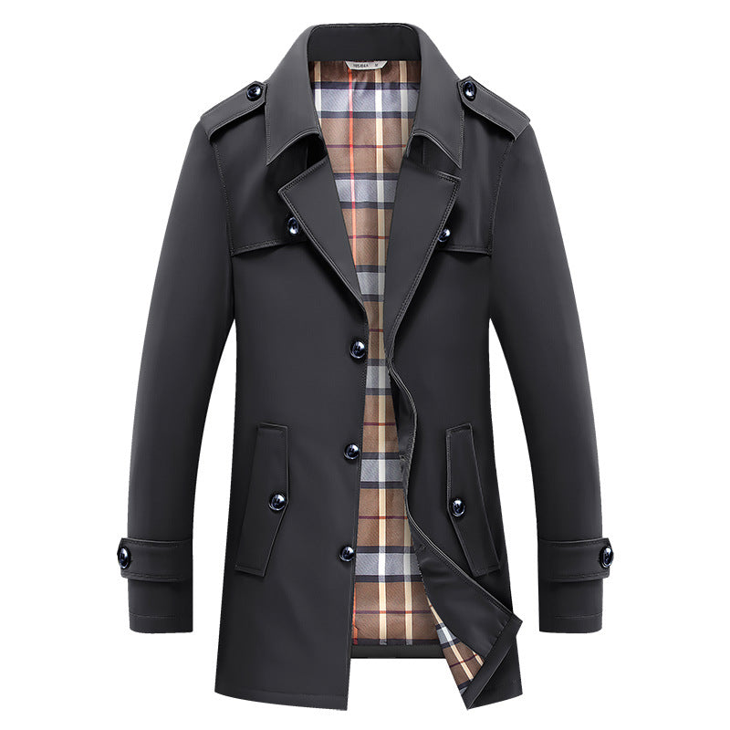 Herren Trenchcoat Jacke mit Karofutter und Knöpfen