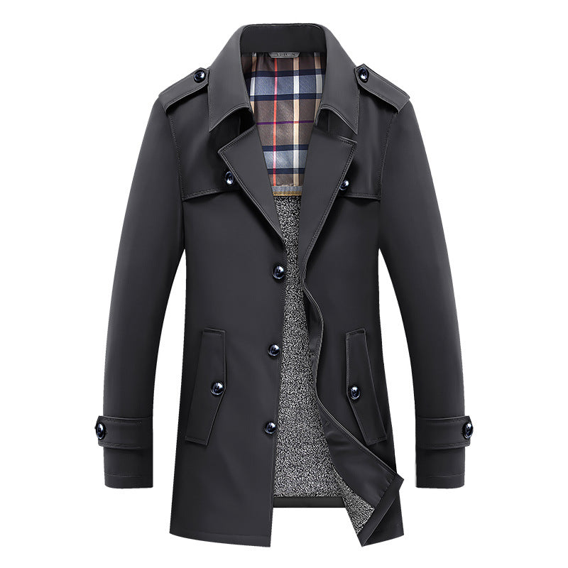 Herenwintertrenchcoat met ruitvoering en warme voering