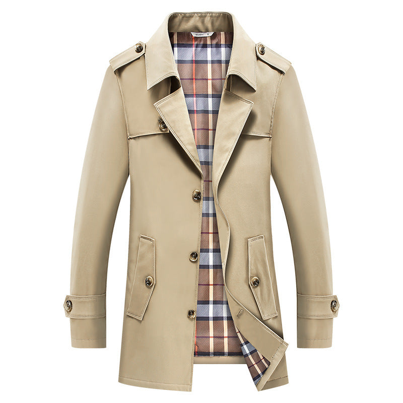 Herren Trenchcoat Jacke mit Karofutter und Knöpfen