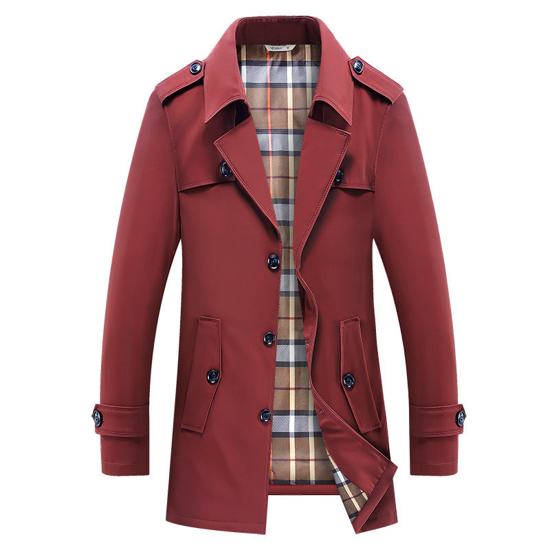 Herren Trenchcoat Jacke mit Karofutter und Knöpfen