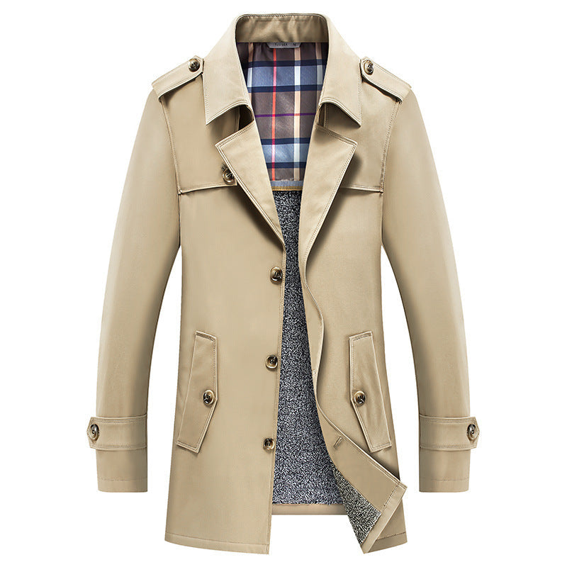 Herenwintertrenchcoat met ruitvoering en warme voering