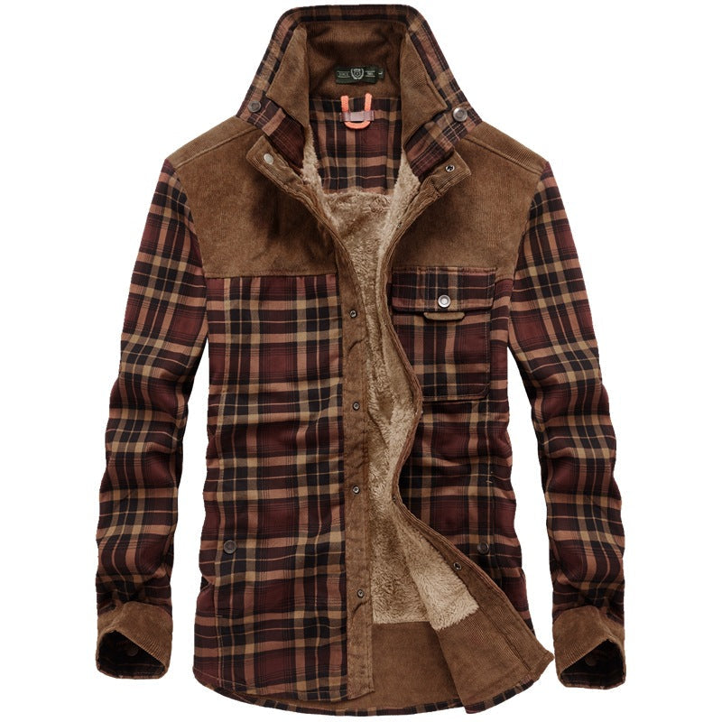 Herren Kariertes Hemd Jacke mit Cord Details und Teddyfutter