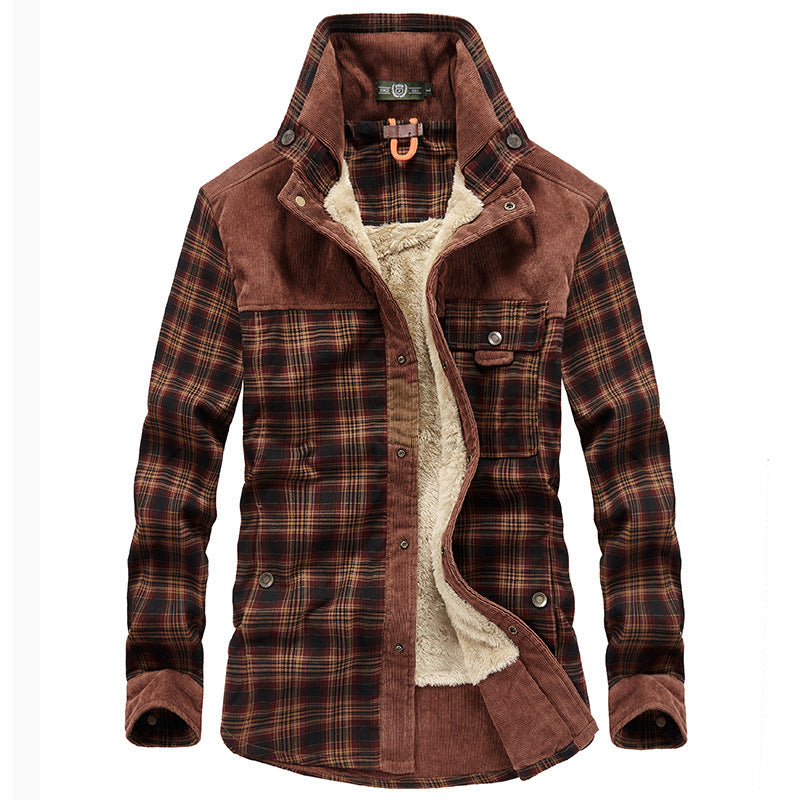 Herren Kariertes Hemd Jacke mit Cord Details und Teddyfutter