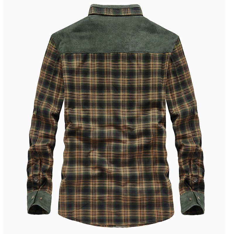 Herren Kariertes Hemd Jacke mit Cord Details und Teddyfutter