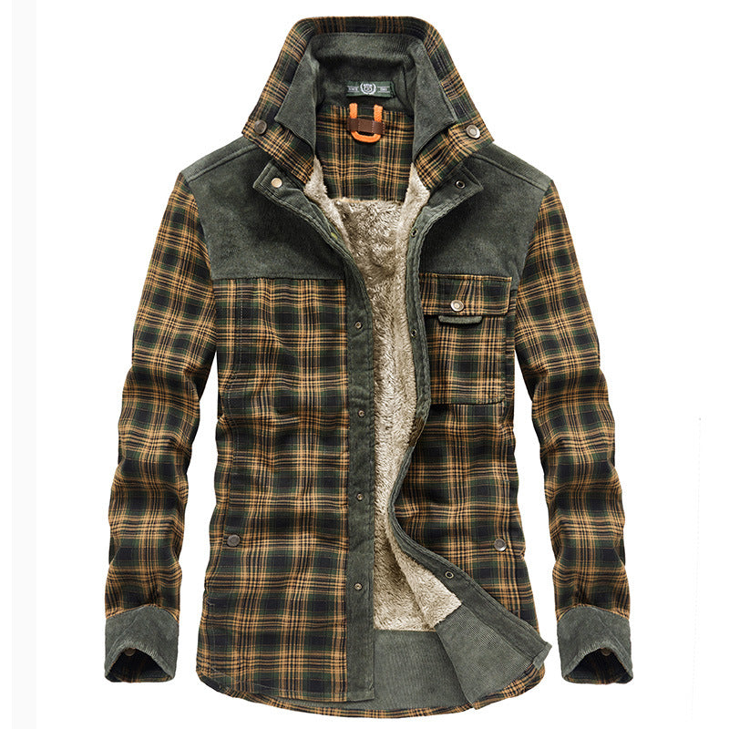 Herren Kariertes Hemd Jacke mit Cord Details und Teddyfutter