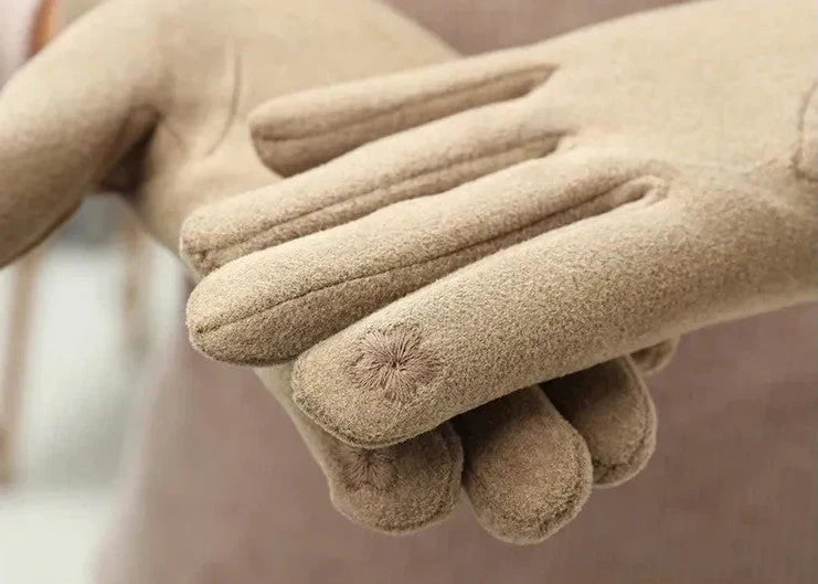 Damen Handschuhe mit Zierschnalle oder Pompon in verschiedenen Farben