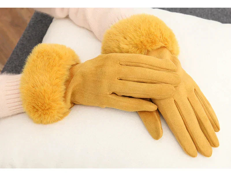 Damen Winterhandschuhe mit Kunstfellbesatz, weich gefüttert