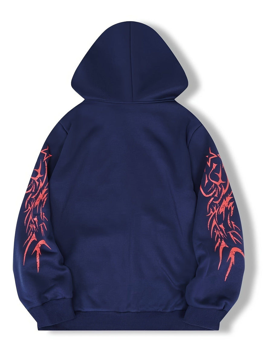 Hoodie mit Reißverschluss, Kapuze und Tribal-Flügel-Print für Unisex