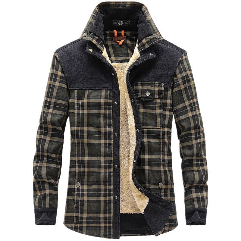 Herren Kariertes Hemd Jacke mit Cord Details und Teddyfutter