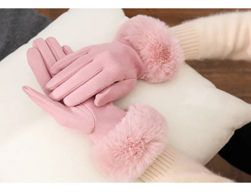 Damen Winterhandschuhe mit Kunstfellbesatz, weich gefüttert