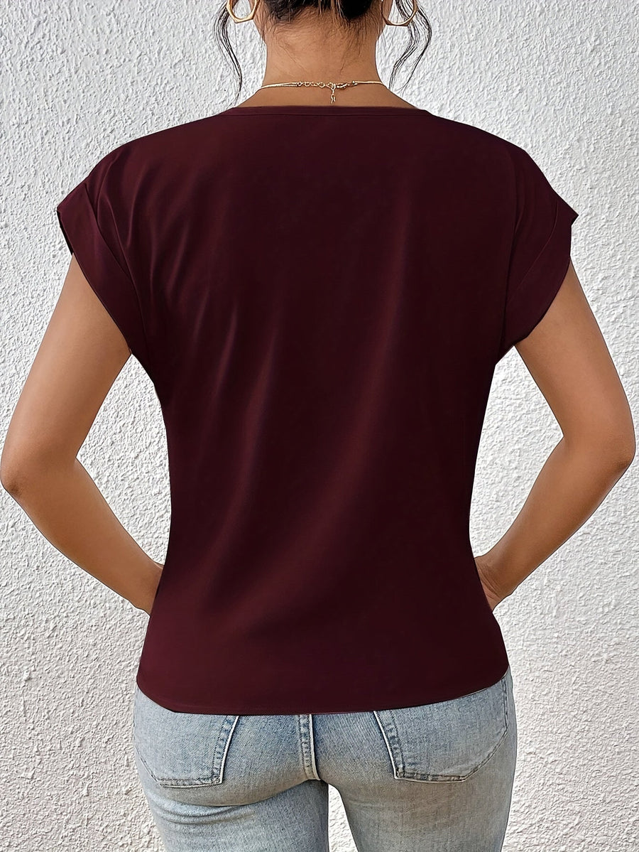 Damen Elegante Bluse mit V-Ausschnitt und Wickeldetail – Ideal für Büro und Freizeit