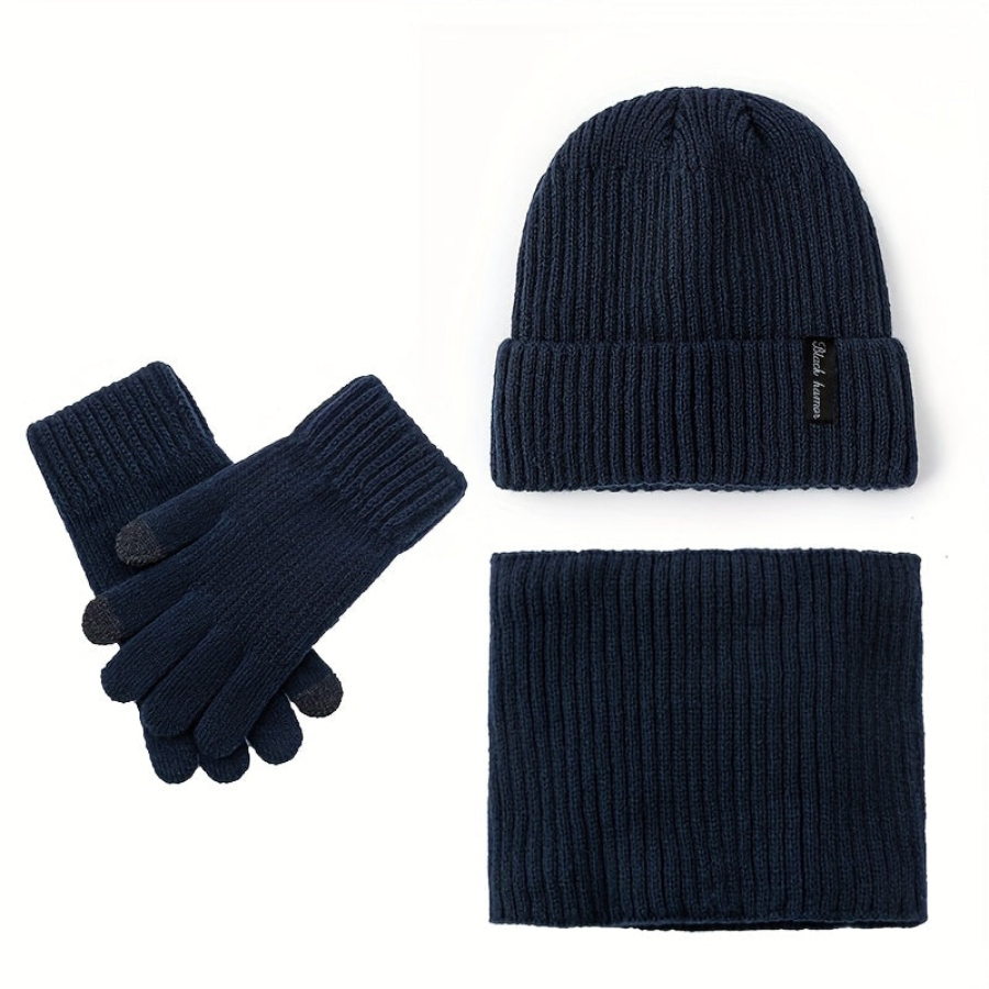 Unisex Winter Set Strickmütze Schal & Handschuhe, gefüttert