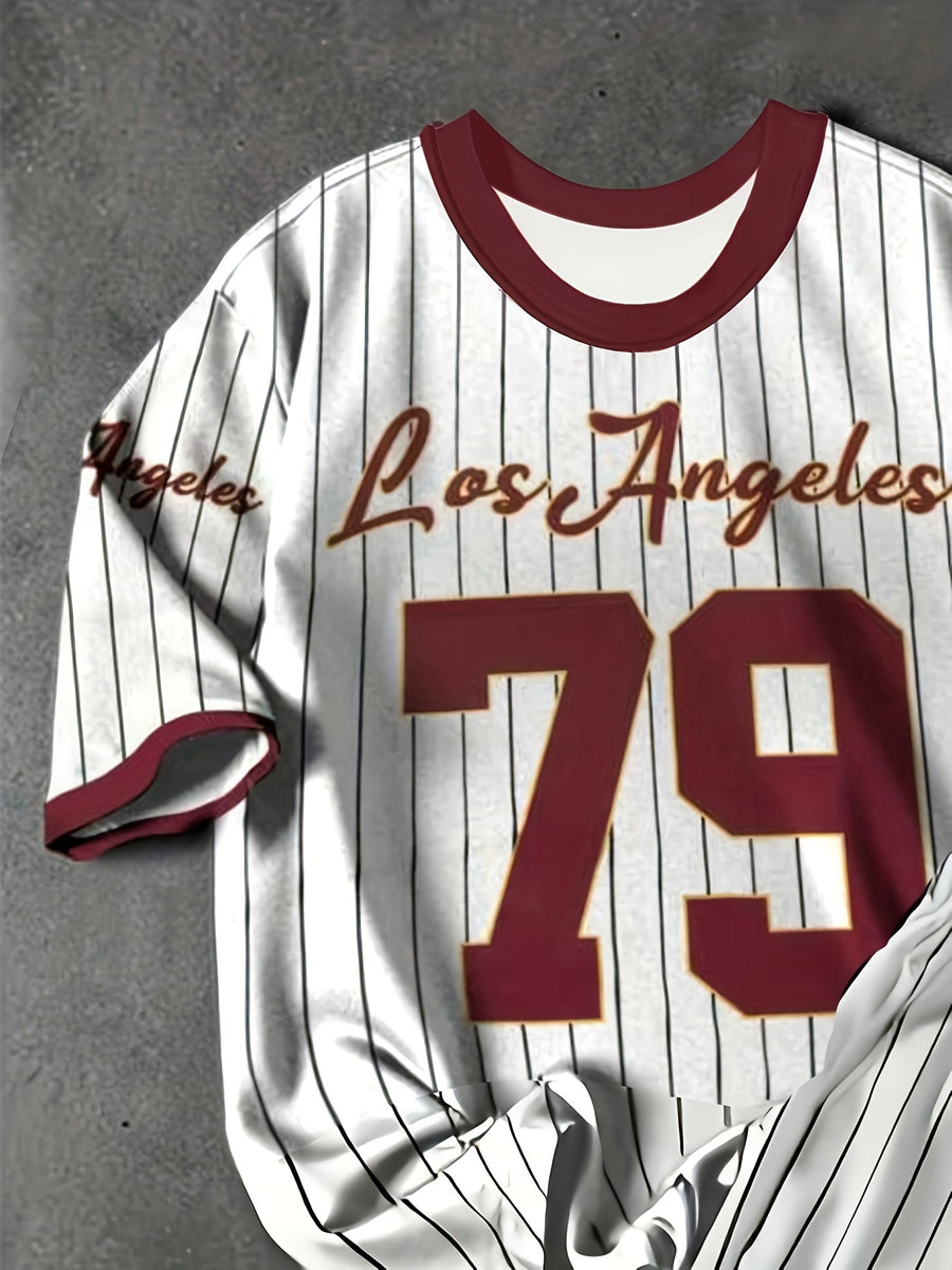 Herren Sportset Los Angeles 79 – Pinstripe Shirt und Shorts im Retro-Stil