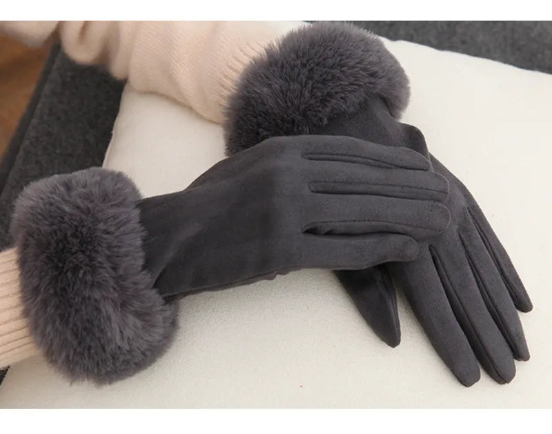 Damen Winterhandschuhe mit Kunstfellbesatz, weich gefüttert