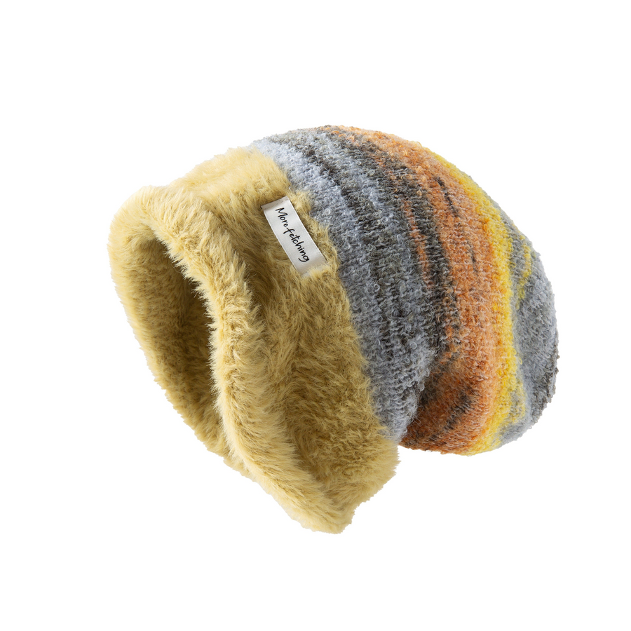 Unisex Beanie Mütze gestreift, weiches Futter, gestrickter Look, slouchy Style