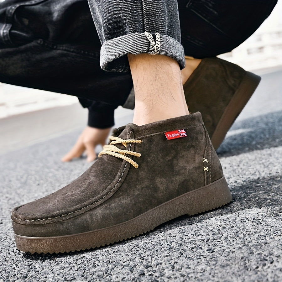 Herren Chukka Boots Mokassin Stil mit Profilsohle Schnürstiefeletten in Wildlederoptik