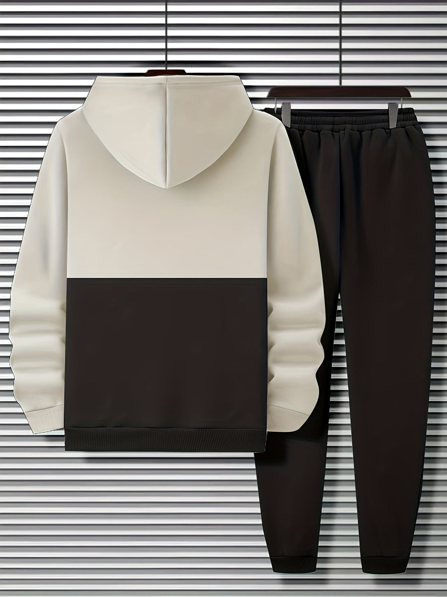 Herren Trainingsanzug Hoodie & Jogginghose Zweiteiler Grau Schwarz mit Streifen