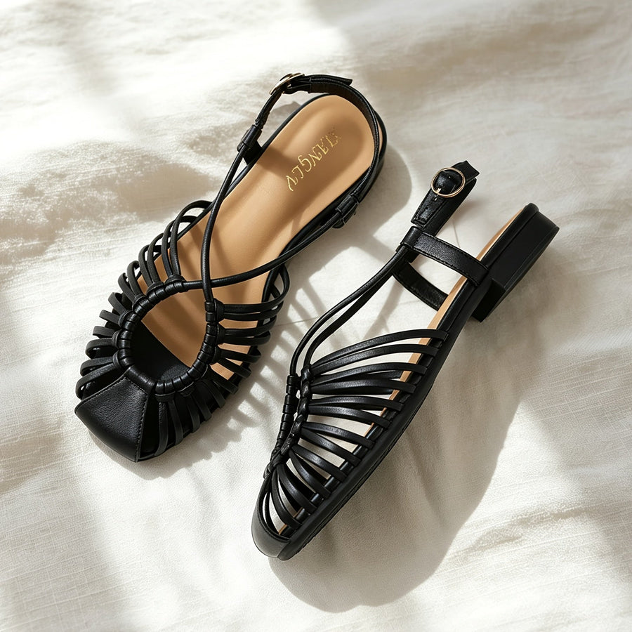 Damen Cage Sandalen mit eckiger Spitze und verstellbarem Riemen – Elegante Sommerschuhe für Alltag und Freizeit