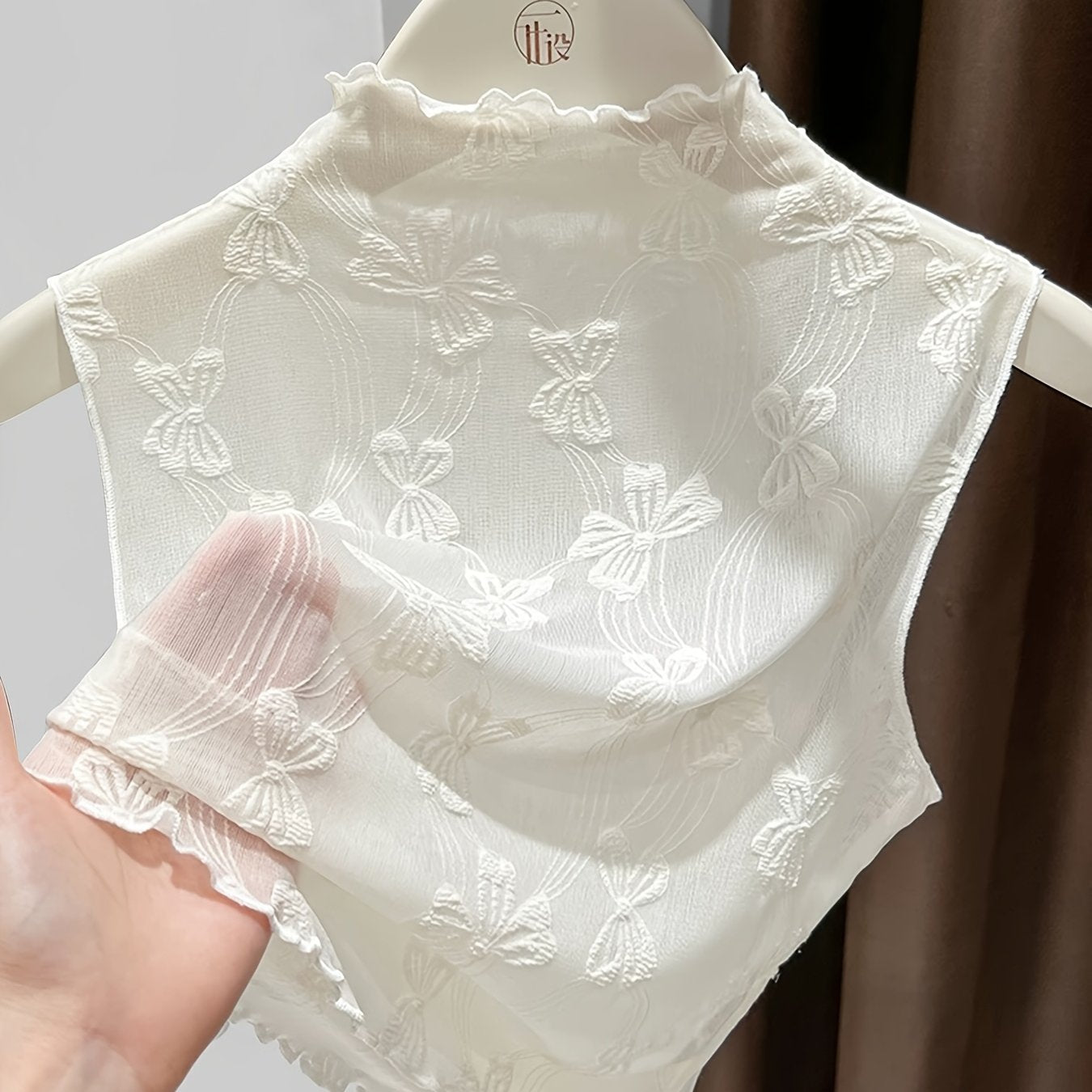 Damen Spitzen-Überziehkragen mit Stehkragen und Schleifenmuster – Eleganter Layering-Style