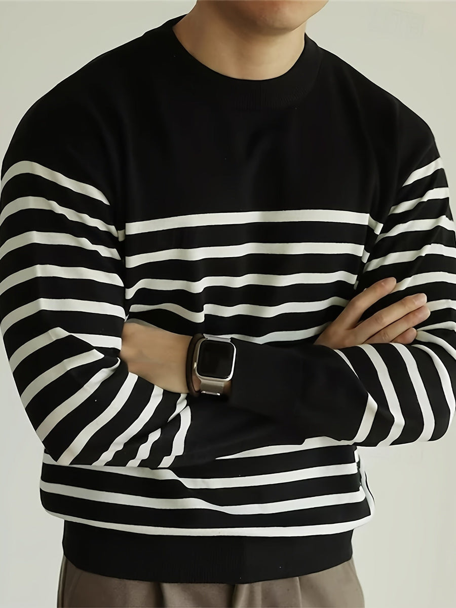Gestreifter Rundhals-Pullover Langarm
